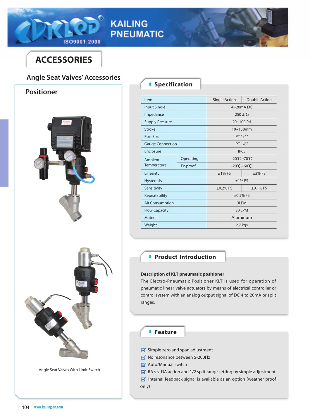 Angle Seat Valve Accessories Positioner