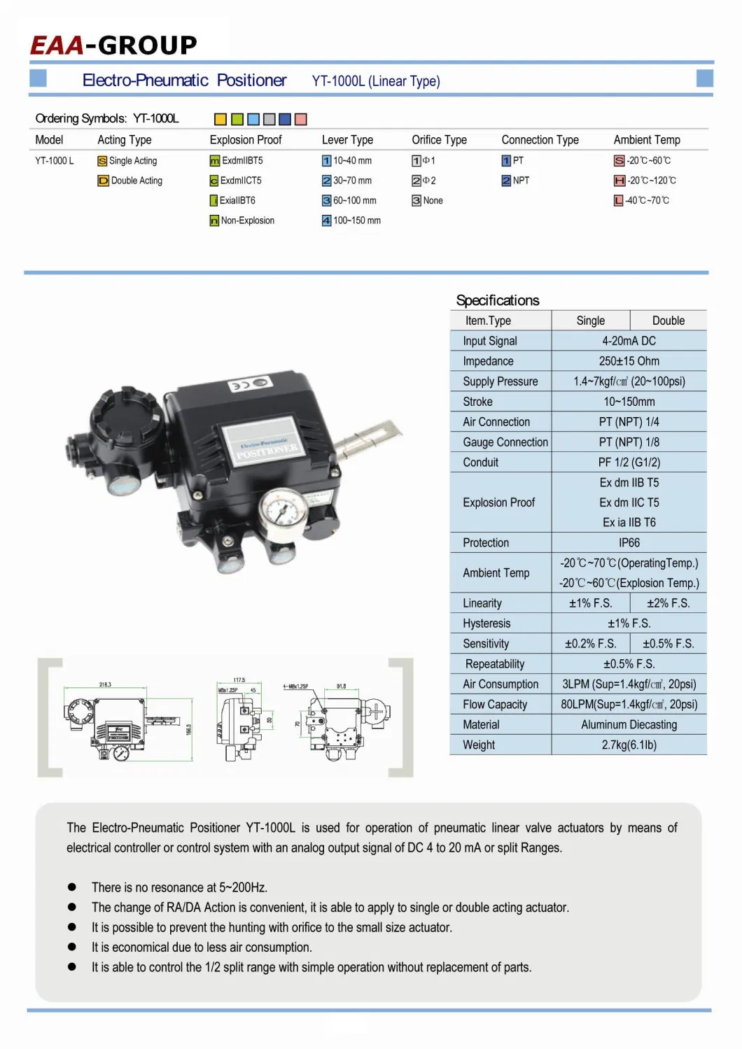 Yt1000 Electro Pneumatic Positioner China Factory