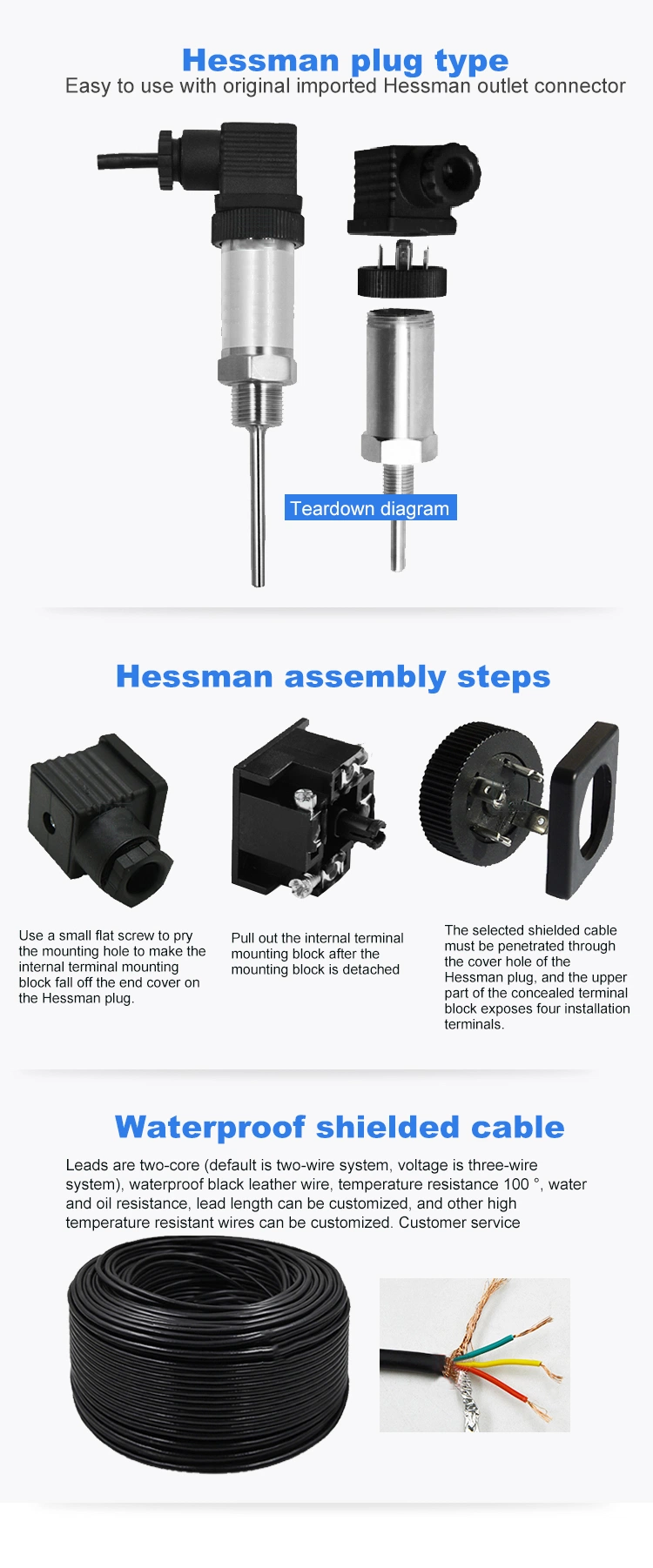 Customizable Temperature Transmitter Oil Temperature Sensor PT100 Thermal Resistance Input